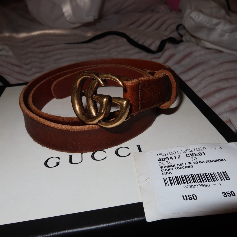 Gucci Tan Leather Belt with Brass Buckle